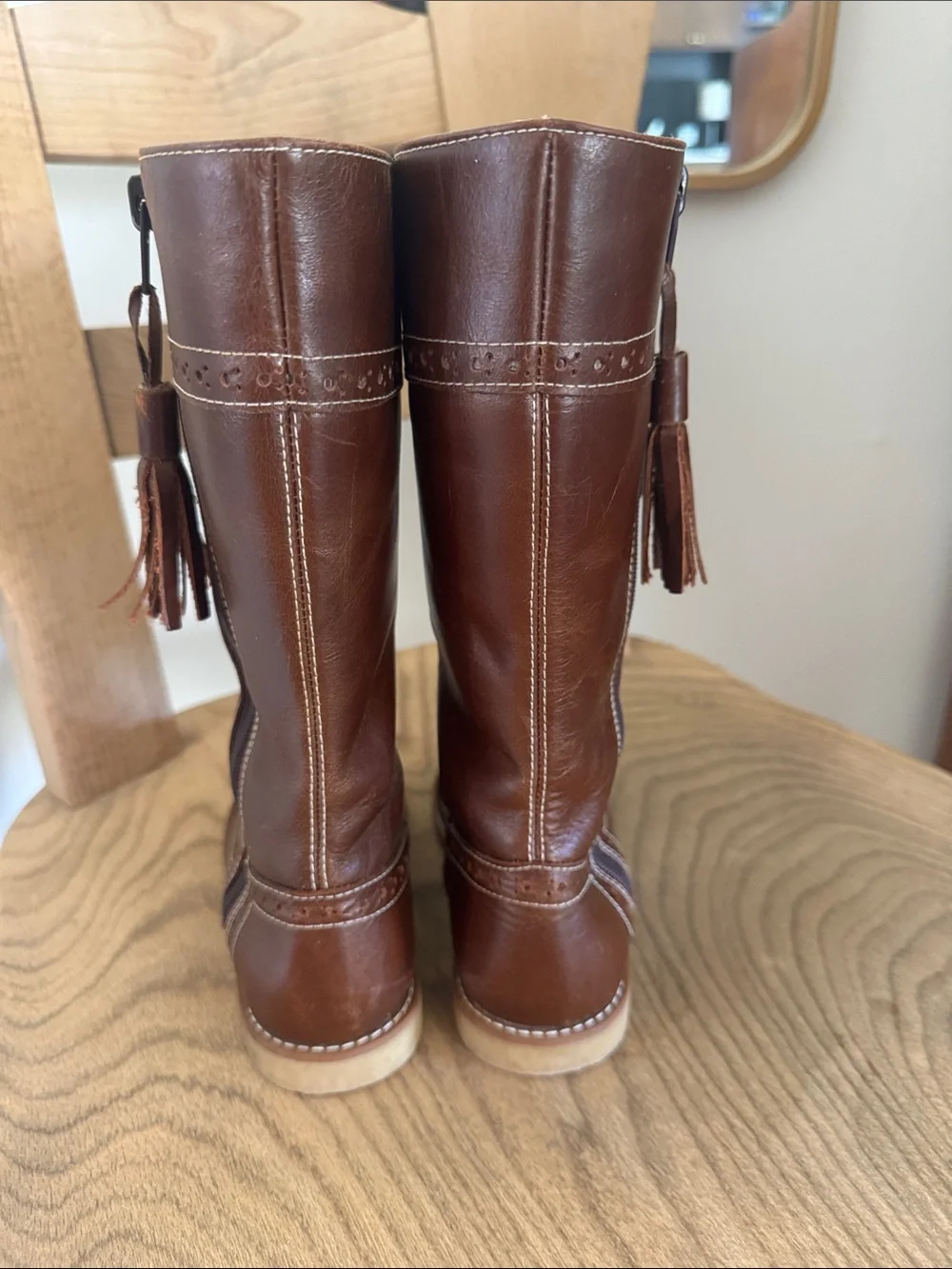 Elephantito Brown Tall Kids Riding Boots with Tassel Accent